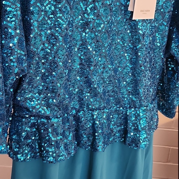 Teal Sequin Cocktail Dress, Small - Picture 3 of 10